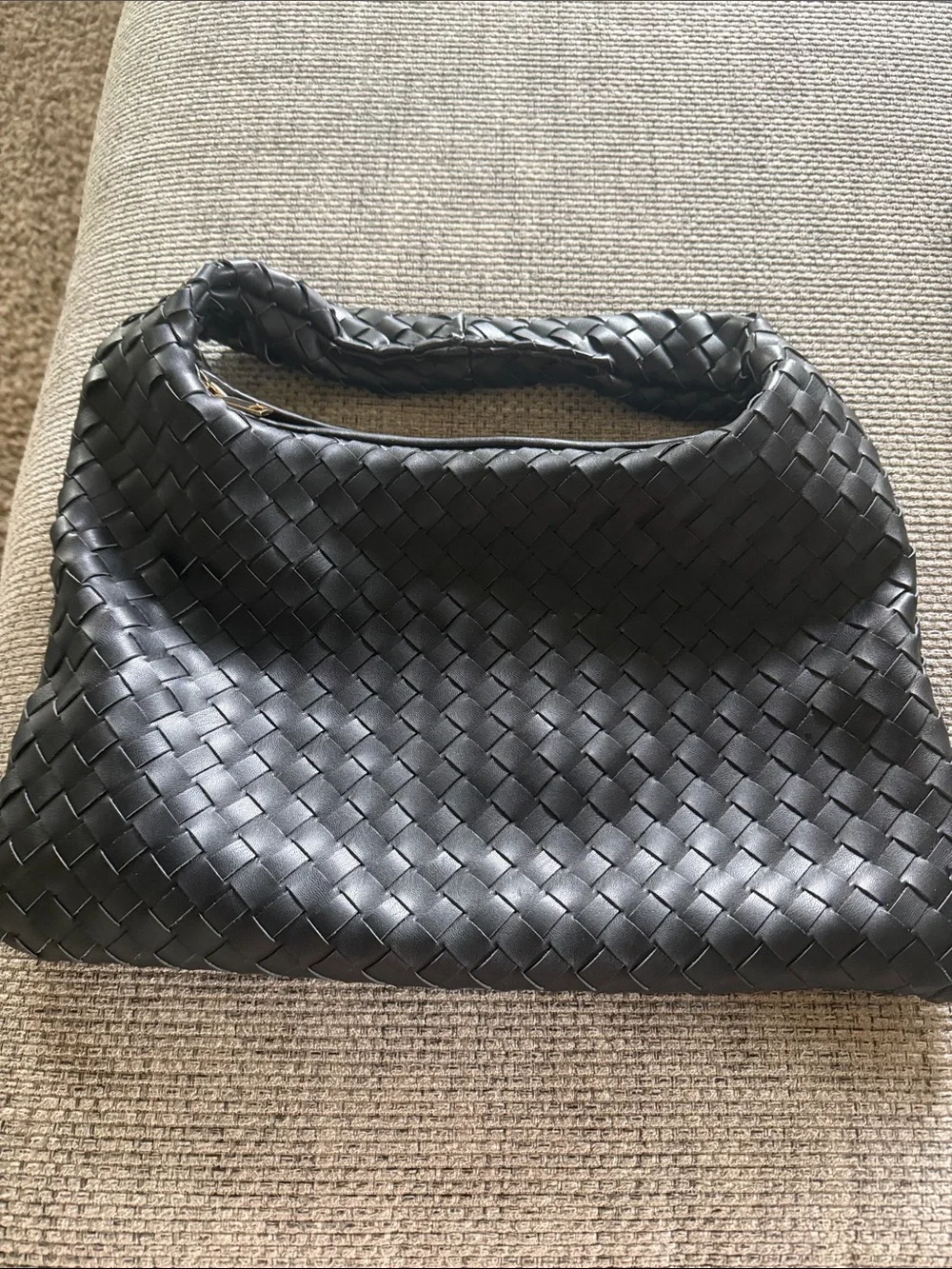 Woven Leather Hobo Bag - Black